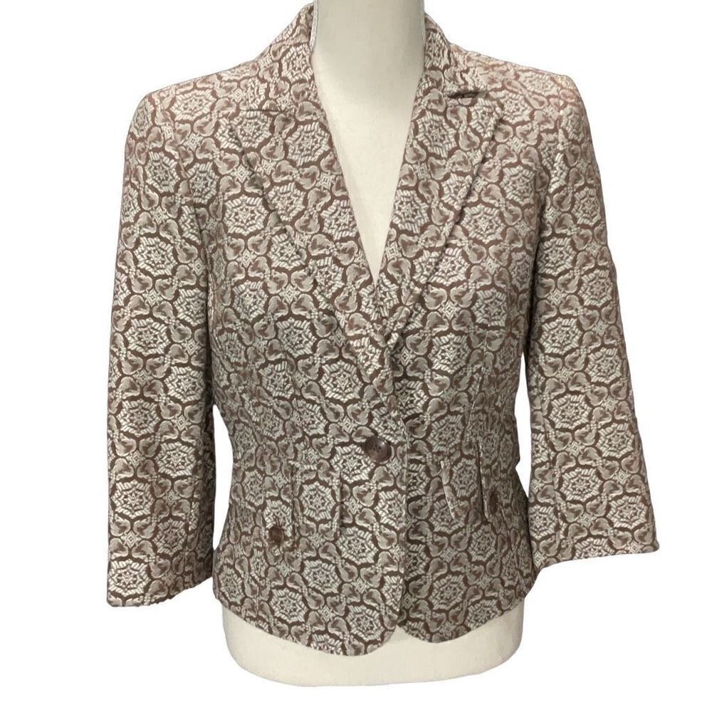 Worthington Gold White Geometric Pattern Short Blazer Jacket Women’s Size 4